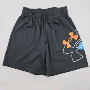 Under Armour Kids Youth Boys Size 4 Athletic Shorts Gray Orange Blue Logo